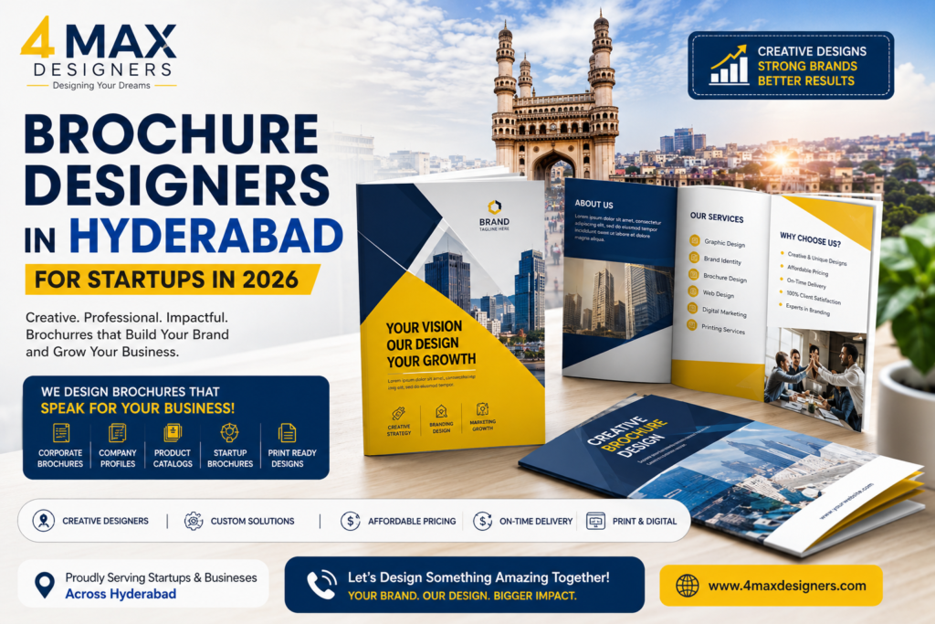 Professional Brochure Designers in Hyderabad for Startups in 2026 creating corporate brochures, company profiles, product catalogs, and creative marketing materials