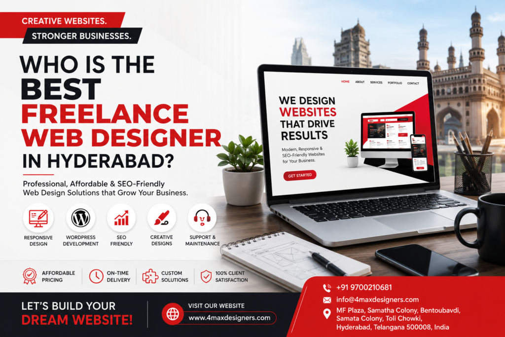 Professional freelance web designer in Hyderabad creating responsive, SEO-friendly, WordPress websites for businesses with 4 Max Designers.