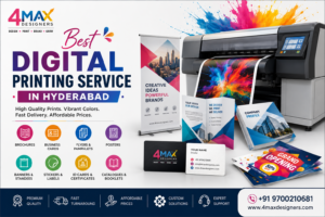 Best Digital Printing Service in Hyderabad by 4 Max Designers providing brochures, business cards, flyers, banners, catalogues, and corporate printing solutions.