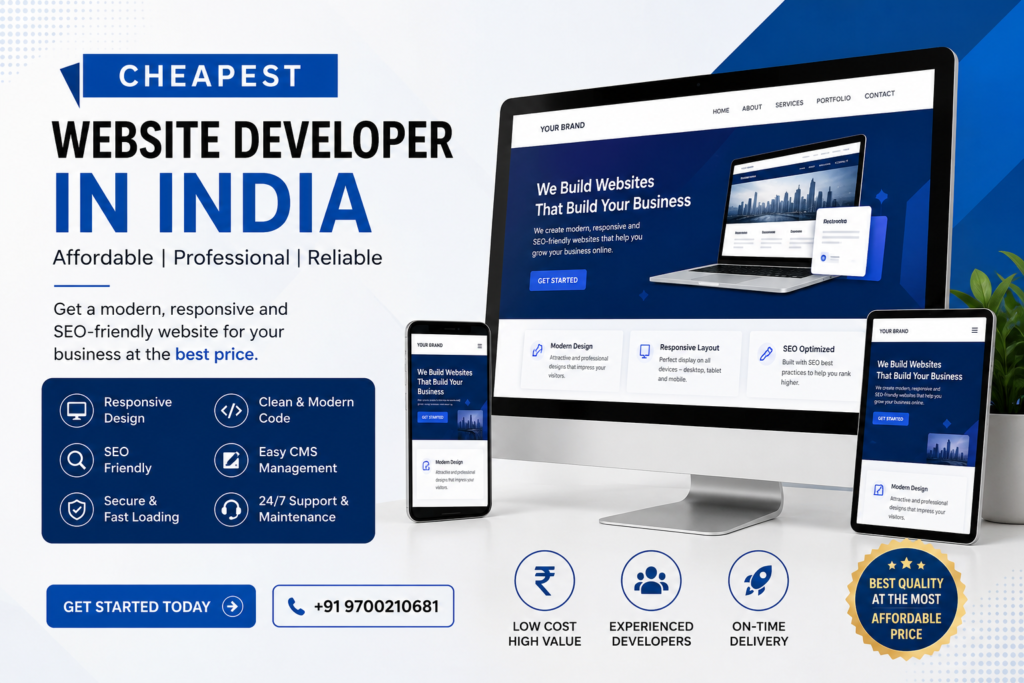 Cheapest Website Developer in India offering affordable, responsive, SEO-friendly website development services by 4 Max Designers