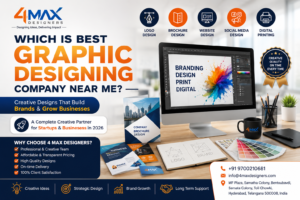 Which is best graphic designing company near me offering logo design, brochure design, branding, website design, social media creatives, and digital printing services by 4 Max Designers