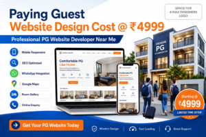 Paying Guest Website Design Cost @ ₹4999 – PG Website Developer Near Me with responsive PG website, online room booking, mobile-friendly design, and SEO optimization by 4 Max Designers