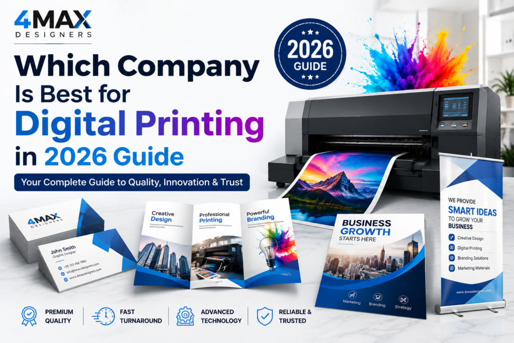 Which company is best for digital printing in 2026 guide featuring premium digital printing services by 4Max Designers in Hyderabad.