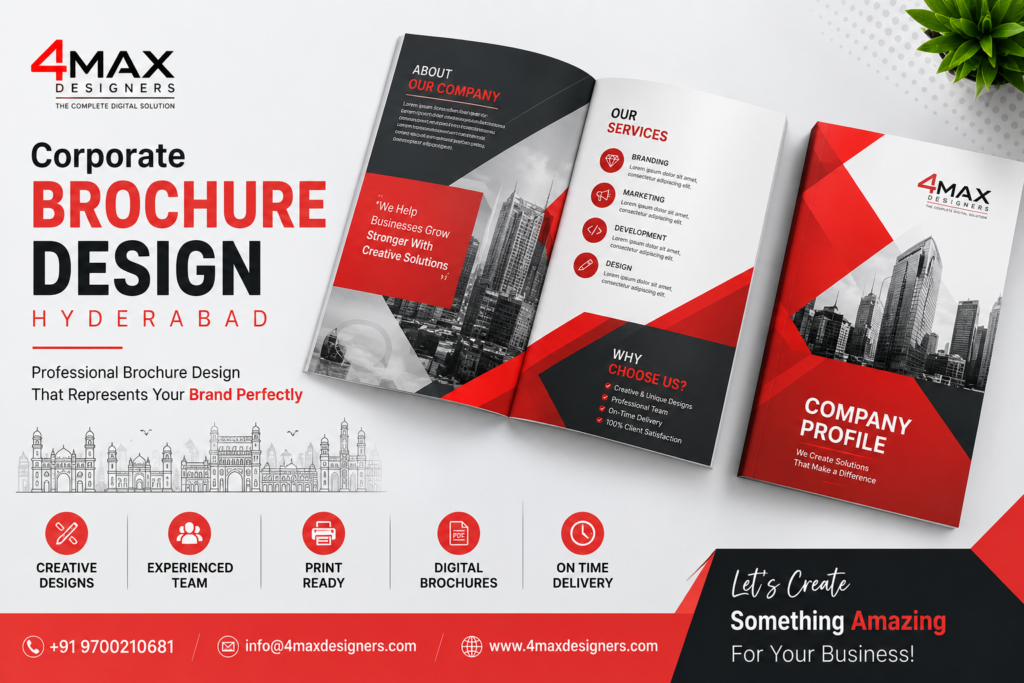Corporate Brochure Design Hyderabad by 4 Max Designers featuring creative company profile and professional business brochure design services in Hyderabad