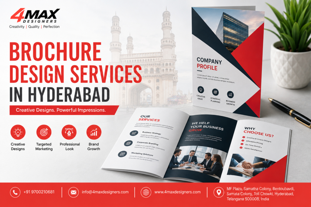 Professional Brochure Design Services In Hyderabad by 4 Max Designers for Corporate, Company Profile, Product Catalogue, and Business Brochure Design