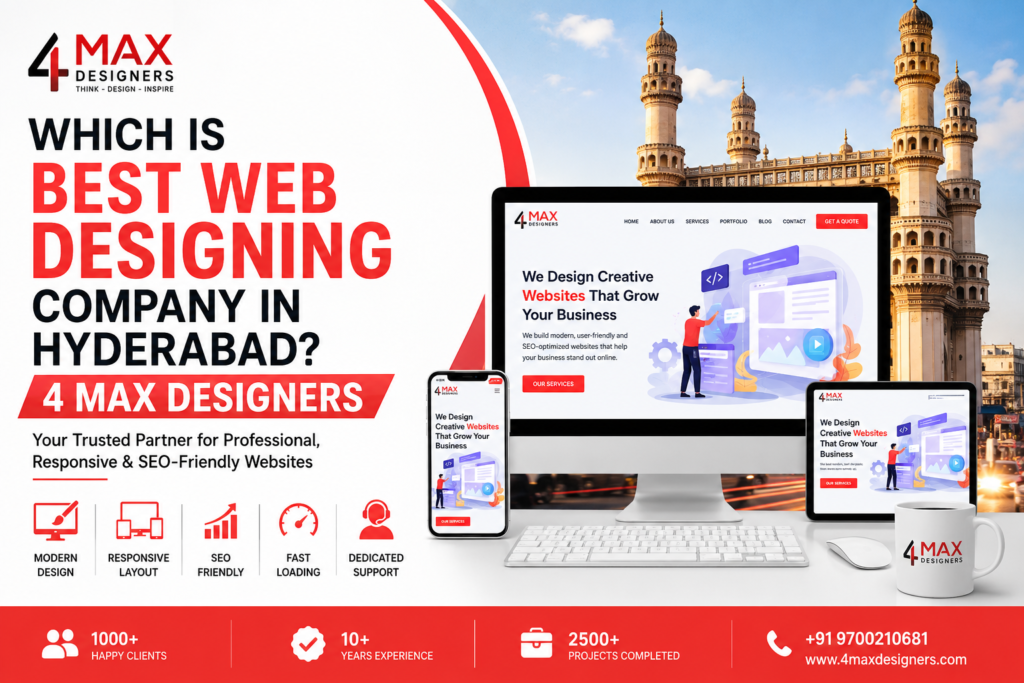 Professional website designing services by 4 Max Designers, the best web designing company in Hyderabad offering responsive and SEO-friendly websites.