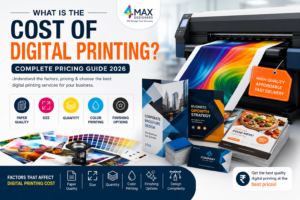 What is the cost of digital printing in Hyderabad for brochures, business cards, flyers, posters, and corporate printing services by 4 Max Designers