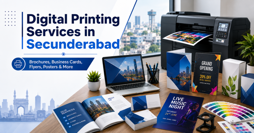 Digital printing services in Secunderabad for brochures, business cards, flyers, posters and banners