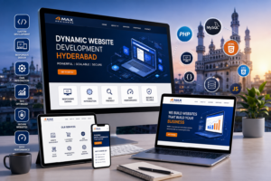 Dynamic Website Development Hyderabad by 4 Max Designers featuring responsive website design, custom web development, SEO-friendly websites, CMS integration, and scalable business web solutions.