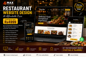 Restaurant Website Design Cost Rs4999 for affordable responsive restaurant website design by 4 Max Designers