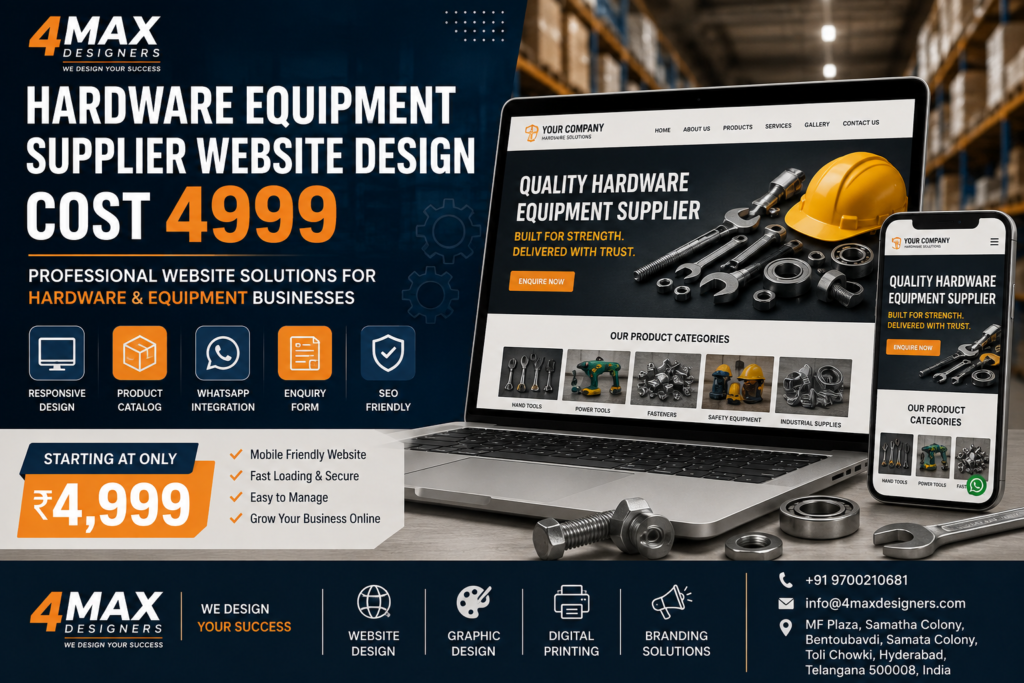 Hardware Equipment Supplier Website Design Cost 4999 by 4Max Designers for hardware and industrial equipment businesses